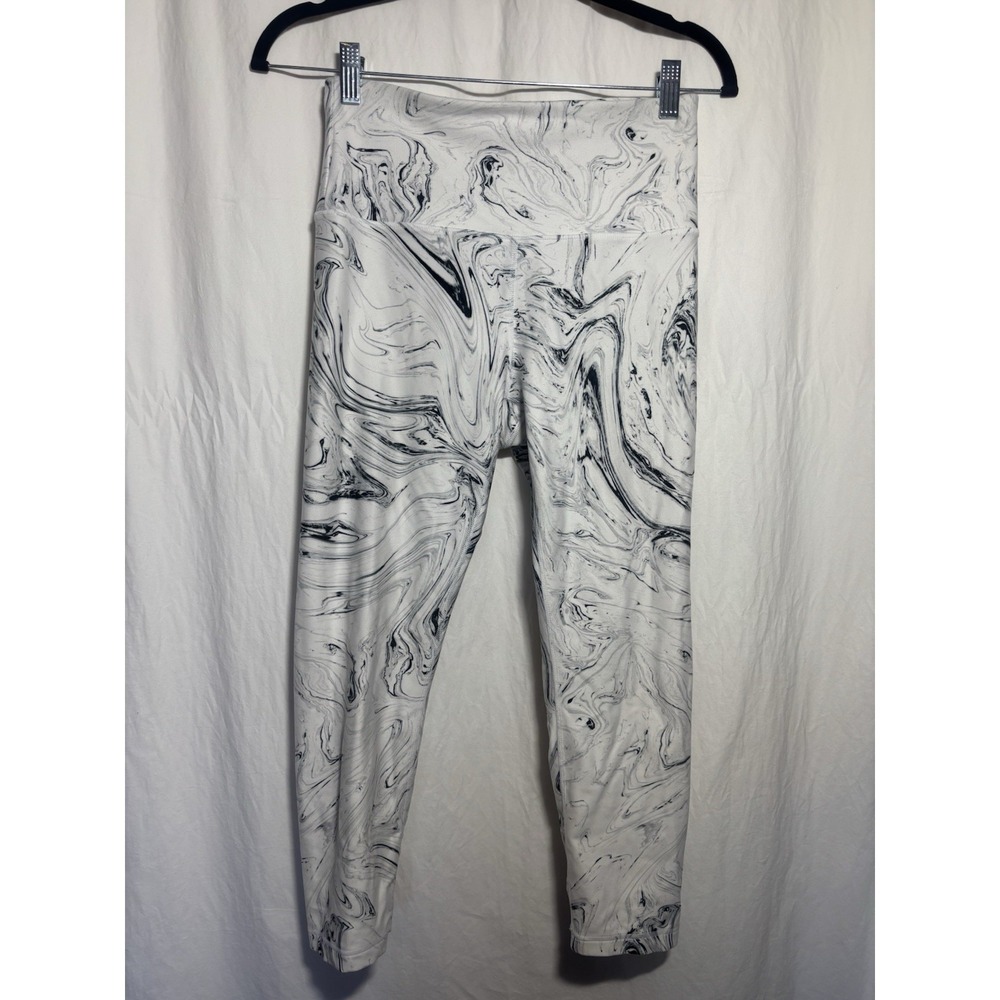 Women's Athletic White & Black Marbled Yoga Pants Size Medium G14